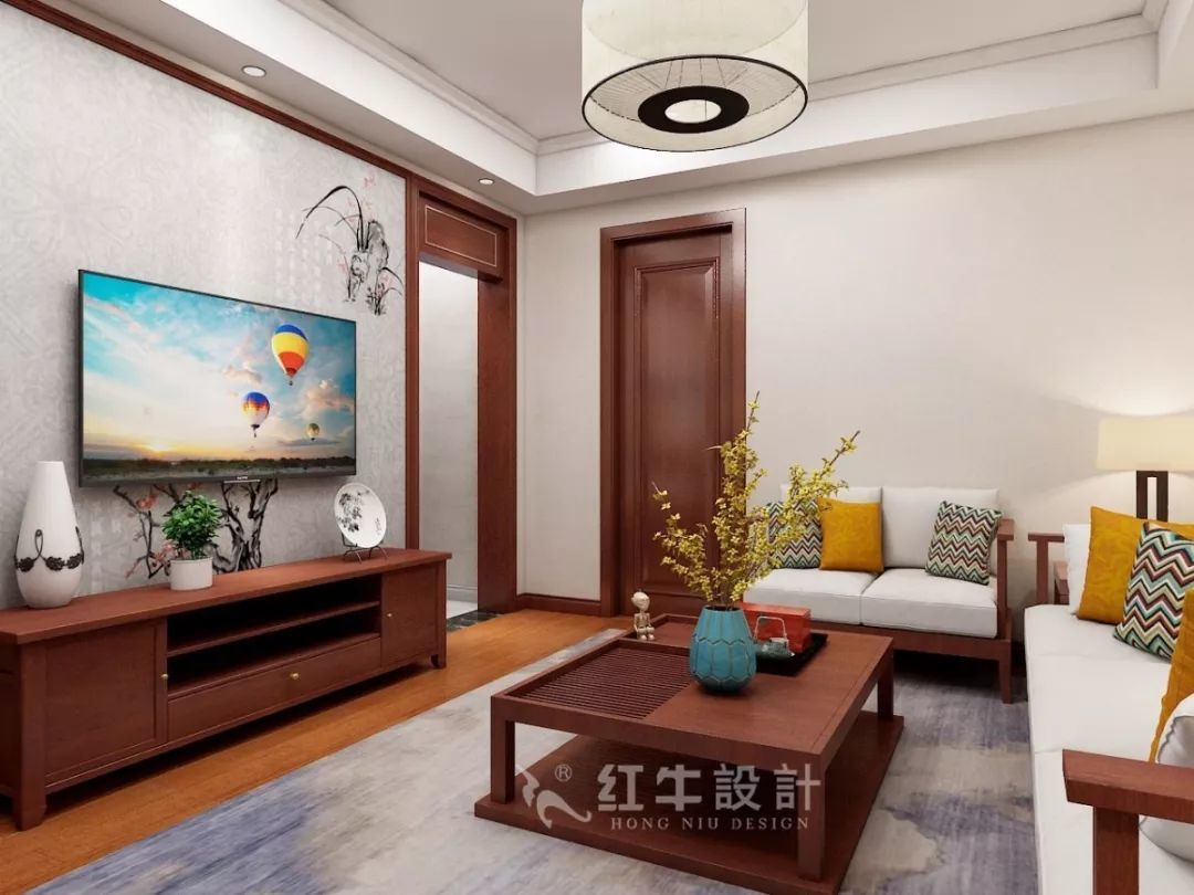 南京老房翻新--两室一厅变一室两厅13刘晓芳_宁工新寓60㎡现代中式风格二手房装修效果图_客厅